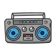 A Cartoon Illustration of a Retro Boombox Stereo with a Playful Face
