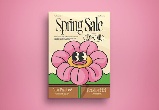 Beige and Pink Retro Illistration Spring Sale Flyer Layout