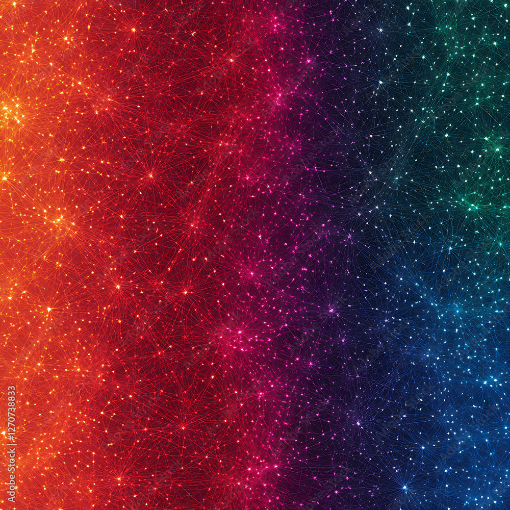 Poster interconnected points of light in gradient color spectrum abstract sci-fi design