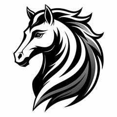 Majestic Black and White Horse Head Profile Stylized Vector Illustration