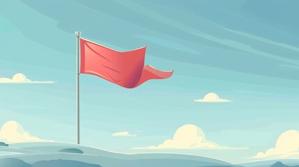 Animated Red Flag on Pole Represents Success and Achievement