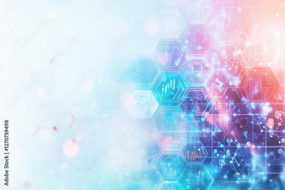 Poster vibrant colorful background featuring interlocking hexagons in vivid shades creating a dynamic and e