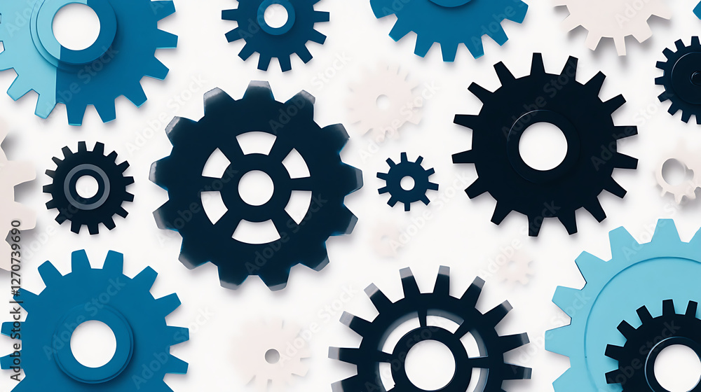Poster interlocking gear system concept with engineering solutions and mechanical component design