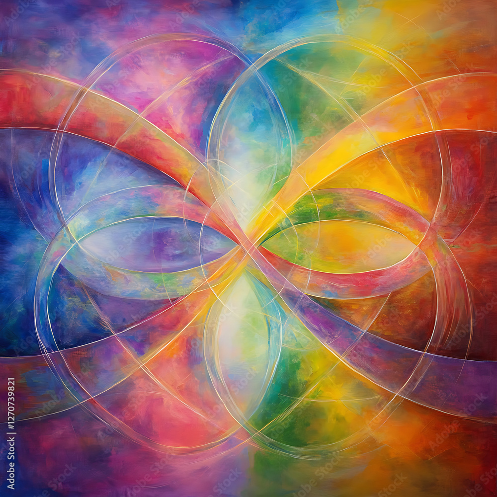 Poster intersecting circles of light and color a symphony of geometric harmony in abstract expression