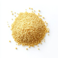 Golden couscous heap on white background for culinary presentation