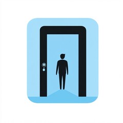 An unfollow icon featuring a door closing with a person silhouette walking away