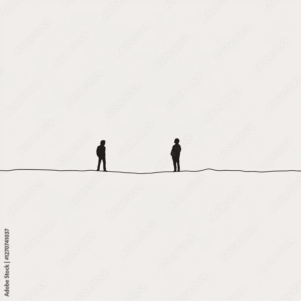 Poster a minimalist broken line between two users in monochrome colors
