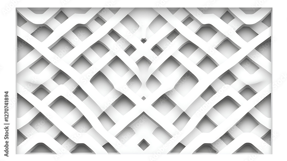 Poster interwoven white lattice pattern abstract 3d render design with soft shadowing and geometric simplic
