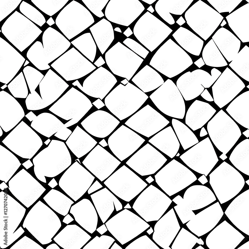 Poster intricate black and white abstract grid pattern design with curvilinear elements and angular connect