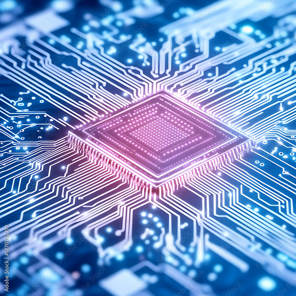 Poster intricate central processing unit design illuminating technological advancement details