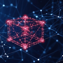 Obraz premium Intricate Network Cube Illuminating Future Connections With Artificial Intelligence Visual Representation