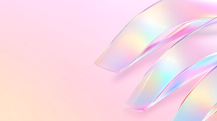 Iridescent Abstract Ribbons Flowing on Soft Pastel Pink Background Decorative Graphic Composition