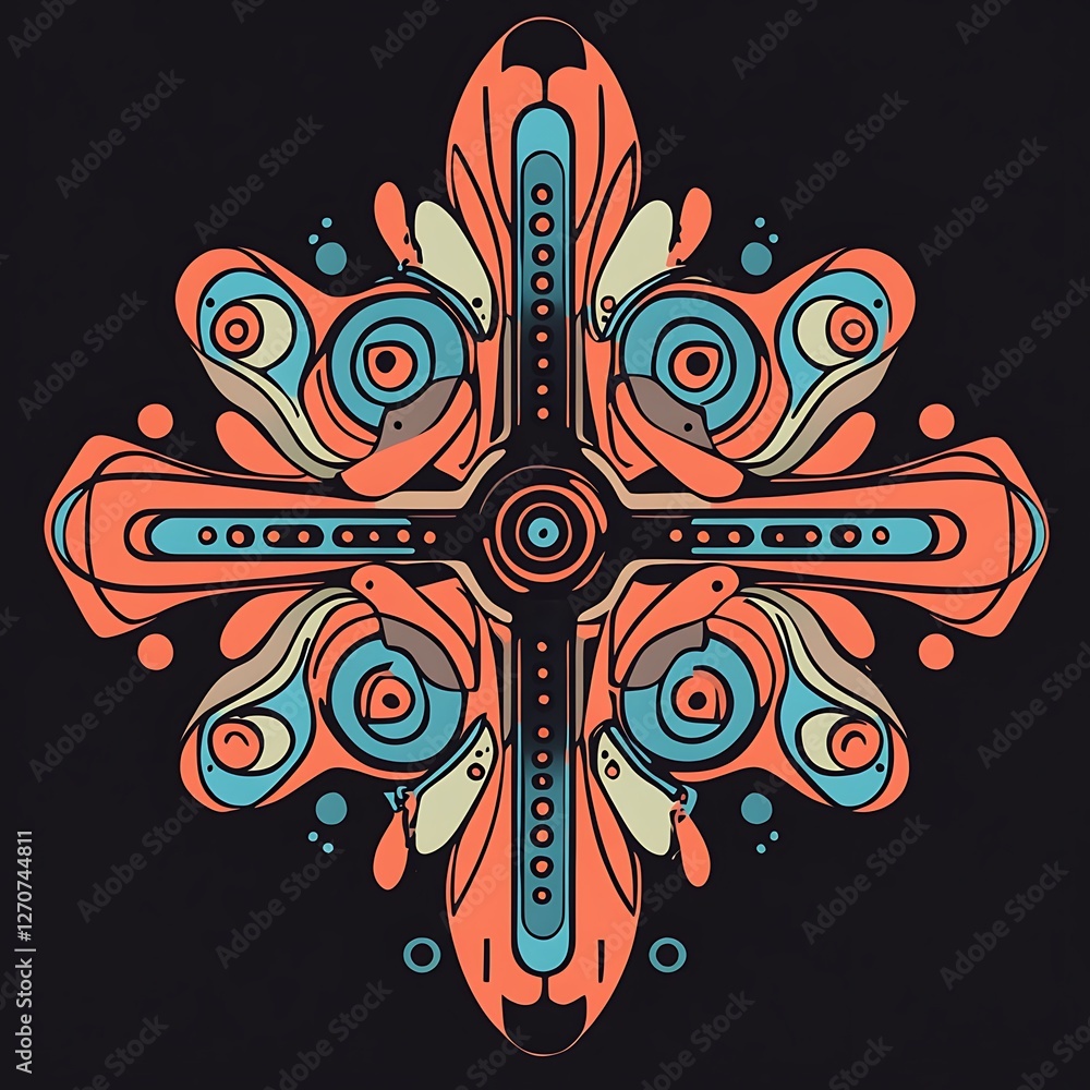 Aufkleber abstract symmetrical design with color splashes. possible use graphic design, wallpaper, or apparel