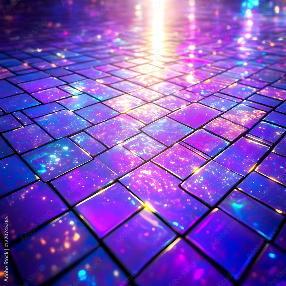 Poster iridescent spectrum shimmering tiles design abstract backdrop with radiant illumination