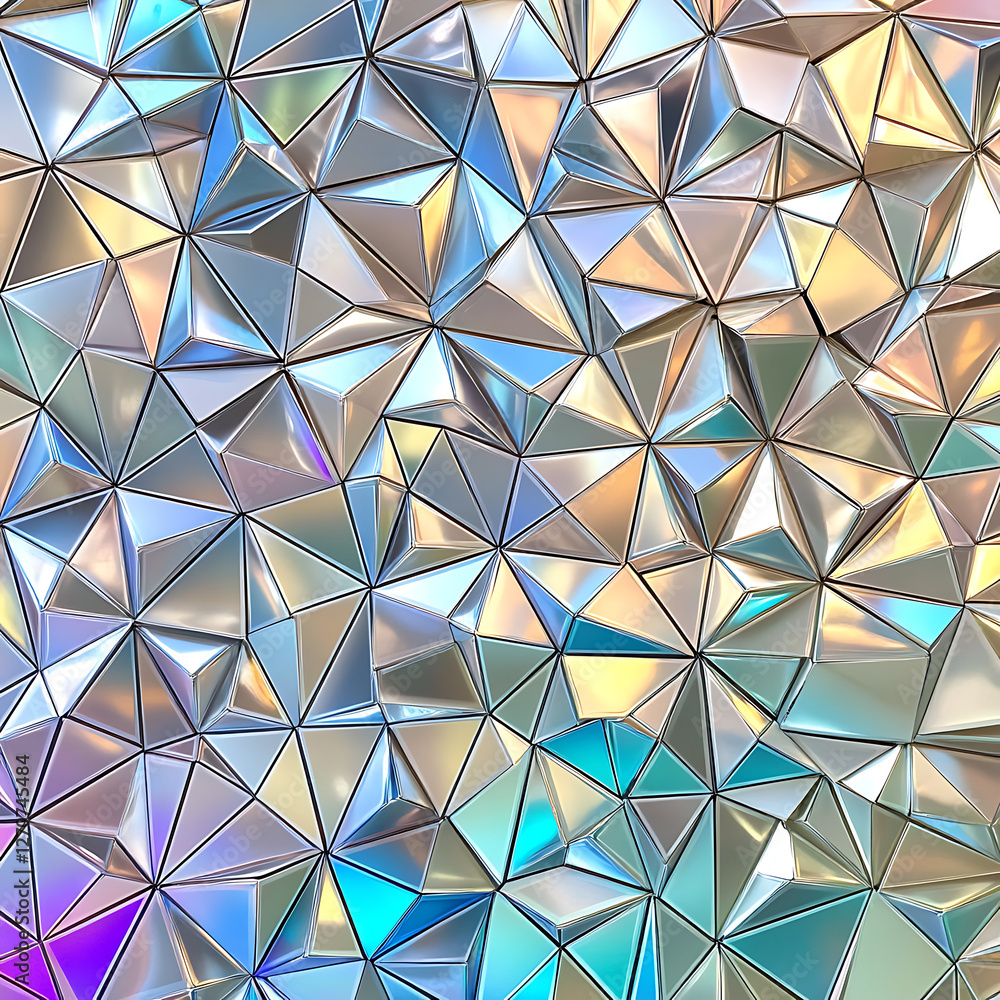 Poster iridescent triangle facets silver abstract background geometric surface texture metallic polygons