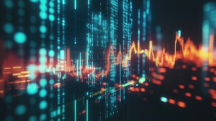 Abstract Digital Data Visualization, Neon Lights, Dynamic Graphs, and Cyberspace