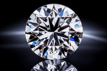Brilliant diamond displaying light refraction on a glossy surface.