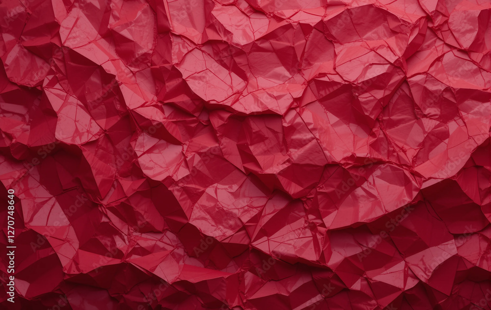 Poster deep red crumpled paper with a textured surface, creating a rich, abstract pattern.