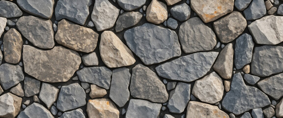 Obraz premium Varied gray stones with rough textures create a natural, irregular, and mosaic-like pattern.