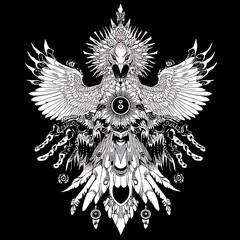 Obraz premium Ornate phoenix design, intricate graphic art