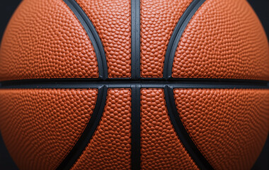 Close-up of a basketball with detailed texture, showing the bumps and lines.