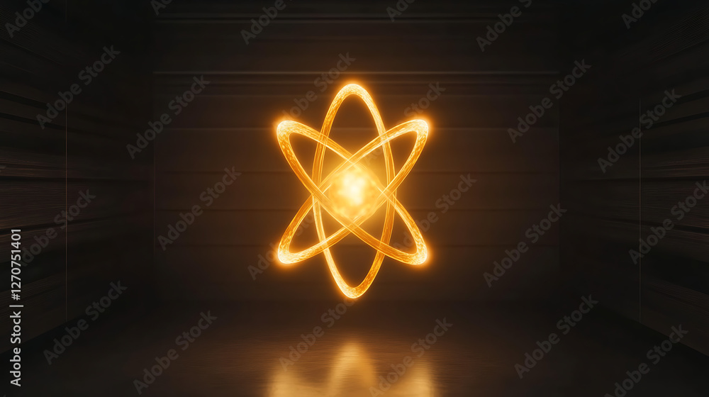 Aufkleber luminous atom structure in a dark enclosure creates a futuristic and abstract glow design