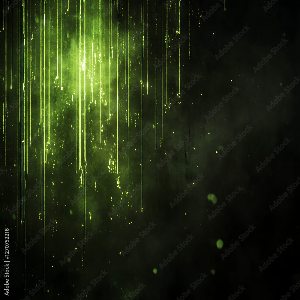 Aufkleber luminous cascade of digital code flowing through a mystical green environment backdrop scenery