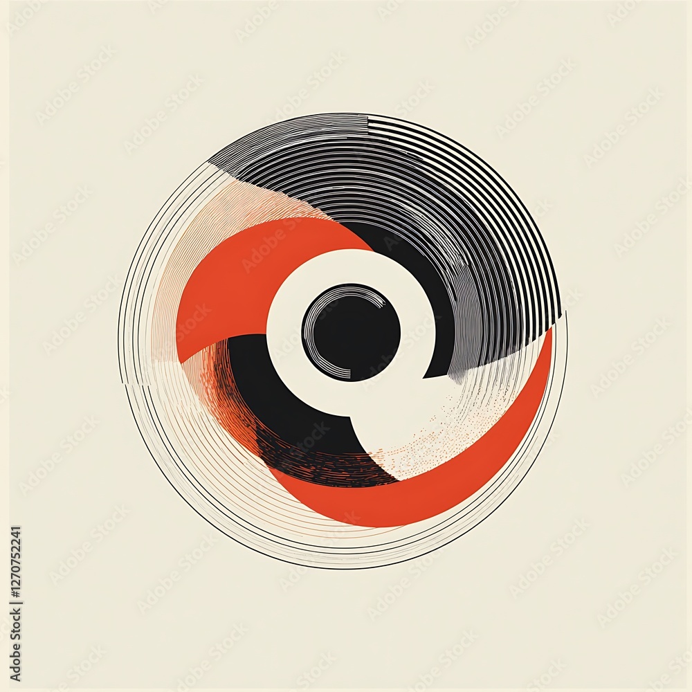 Aufkleber Abstract circular design with concentric lines and color blocks.  Possible use Background for website or app