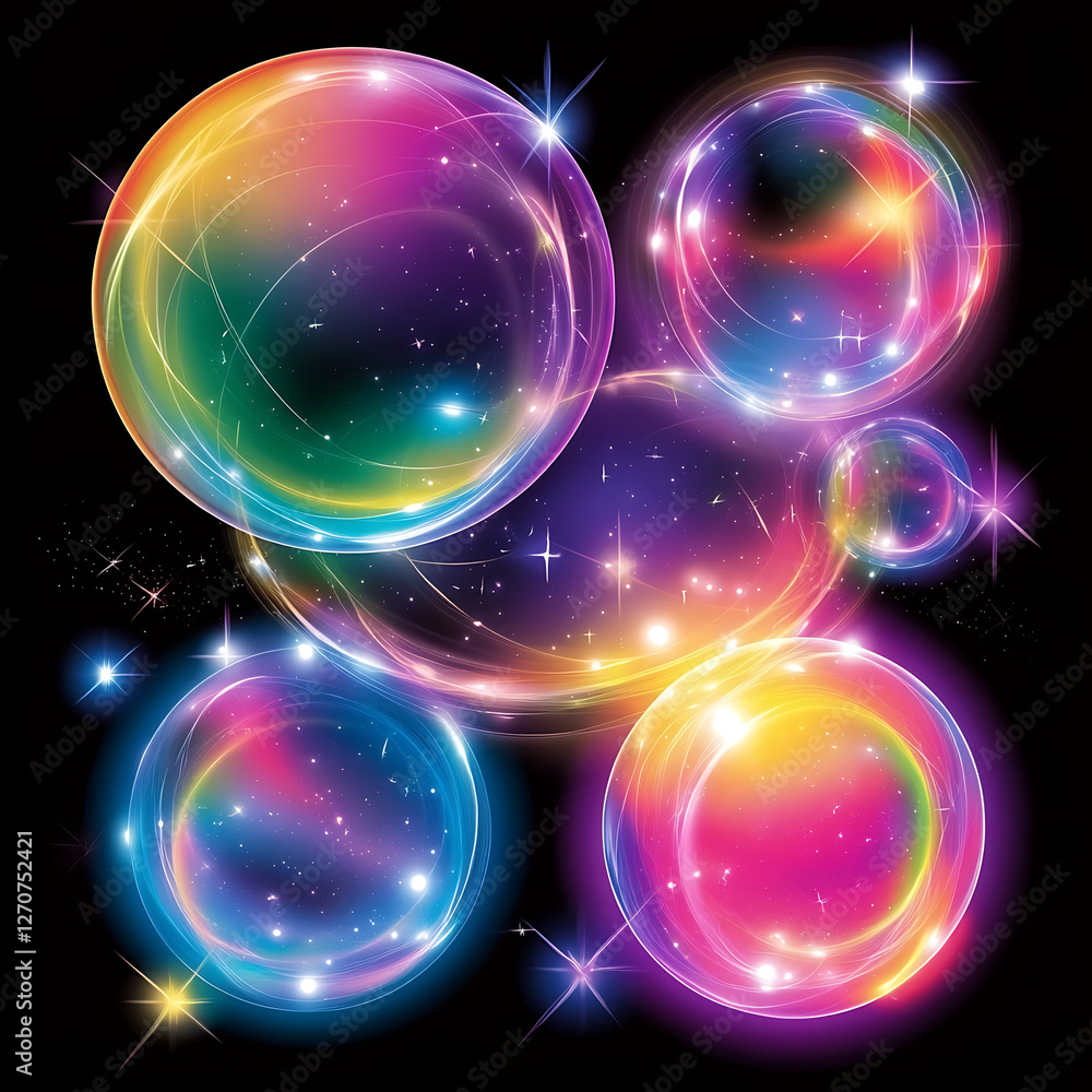 Poster luminous celestial spheres in a cosmic dance a vivid display of orbular space elements radiance