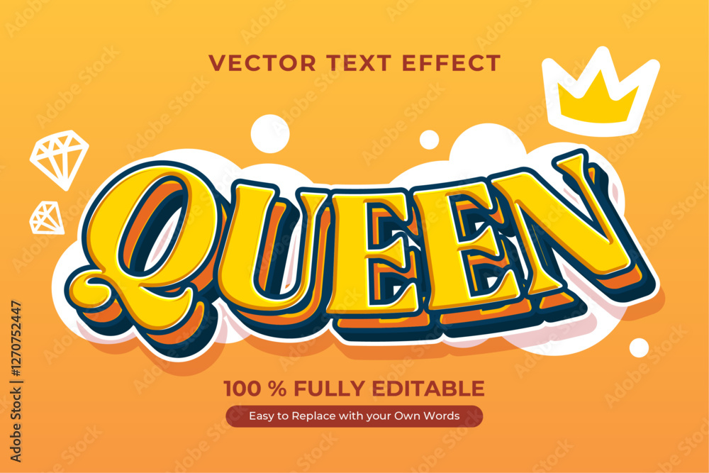 Wall mural fully editable queen text effect, perfect for adding a royal touch to your projects. easy to customi