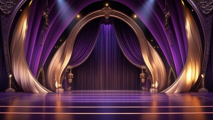 Purple golden ceremony award stage venue background.