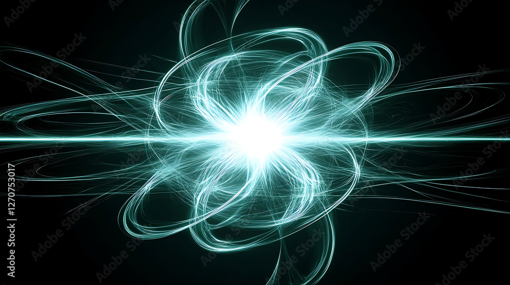 Poster luminous core with interweaving filaments of radiant energy on a dark cosmic background for power di