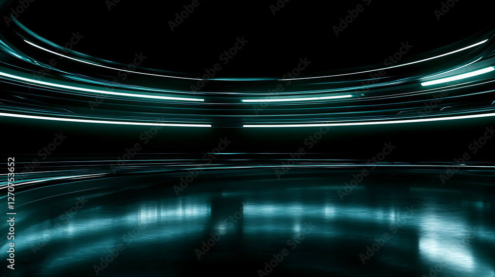 Aufkleber luminous cyan circular hall futuristic structure abstract lines design contemporary architecture