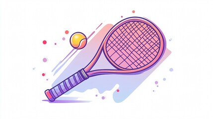 Cartoon Style Flat Tennis Racket and Ball Illustration