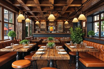 Rustic Pub Artwork Showcasing Artisan Wooden Tabletop for Creative Display Mock-ups