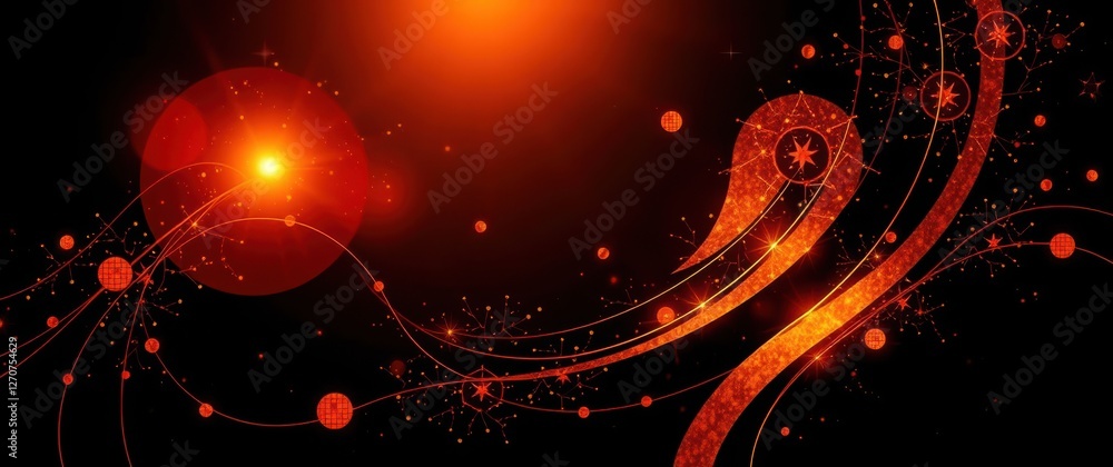 Aufkleber vibrant red and orange swirls and circles on a dark background create a captivating abstract design.