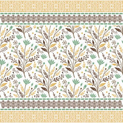 vintage textile graphics with floral all over print and intricate border embroidery

