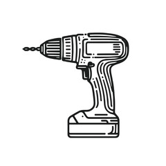 Drill icon, black and white PNG for construction and power tools design