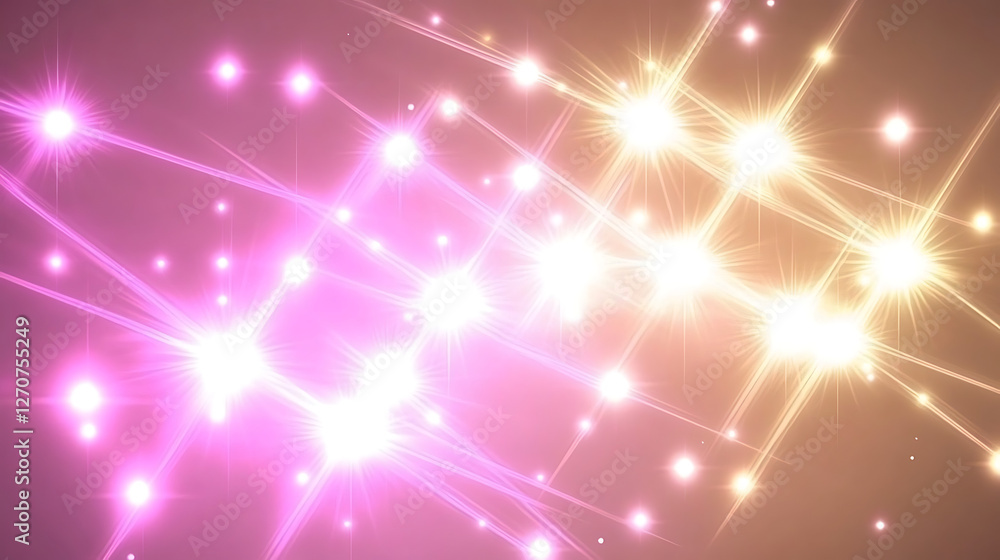 Poster luminous flare network of lights and beams in gradient hues on shimmering background design