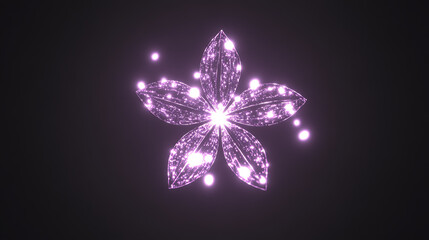 Luminous Five Petaled Flower with Glowing Particle Effects on Dark Background Artistic Render
