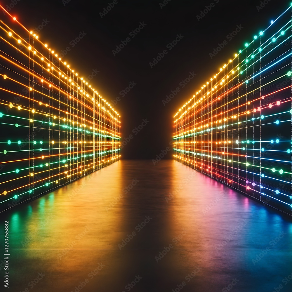 Poster luminous gateway of data corridor of light in the digital realm for advanced communications network