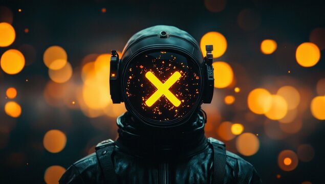 Futuristic Astronaut with Glowing X on Helmet in a Sci-Fi Environment