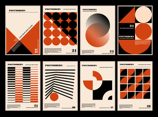 Artworks, posters inspired postmodern of vector abstract dynamic symbols with bold geometric shapes, useful for web background, poster art design, magazine front page, hi-tech print, cover artwork