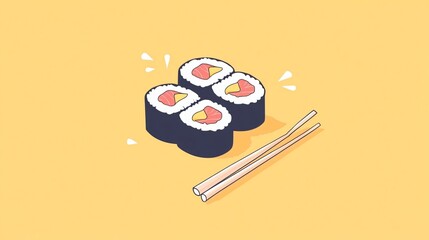 Salmon Sushi Roll and Chopstick Vector Illustration