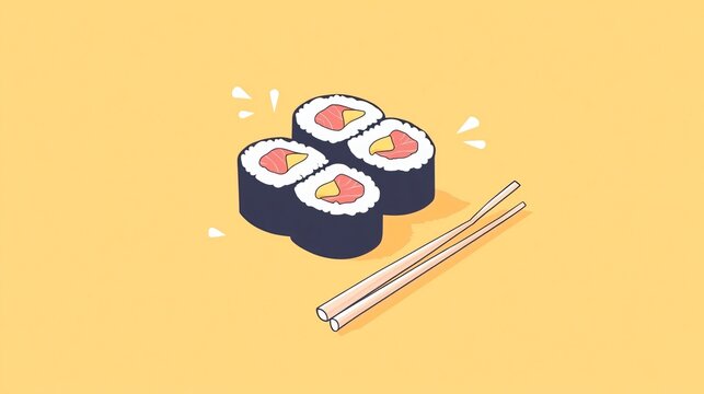 Salmon Sushi Roll and Chopstick Vector Illustration