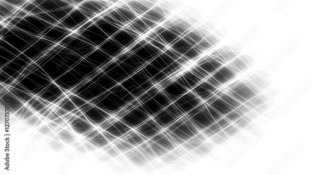Poster luminous interwoven grid on dark void background for geometric abstraction and modern design aesthet