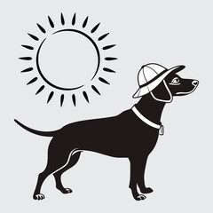 A dog wearing a hat under a retro sun silhouette design  vector art with illustration