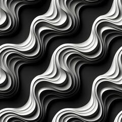 Abstract wavy pattern in shades of gray and black, showcasing depth and texture.