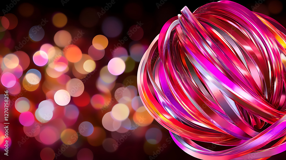 Poster luminous knot abstract art twisted ribbon loops modern design bokeh background celebratory atmospher