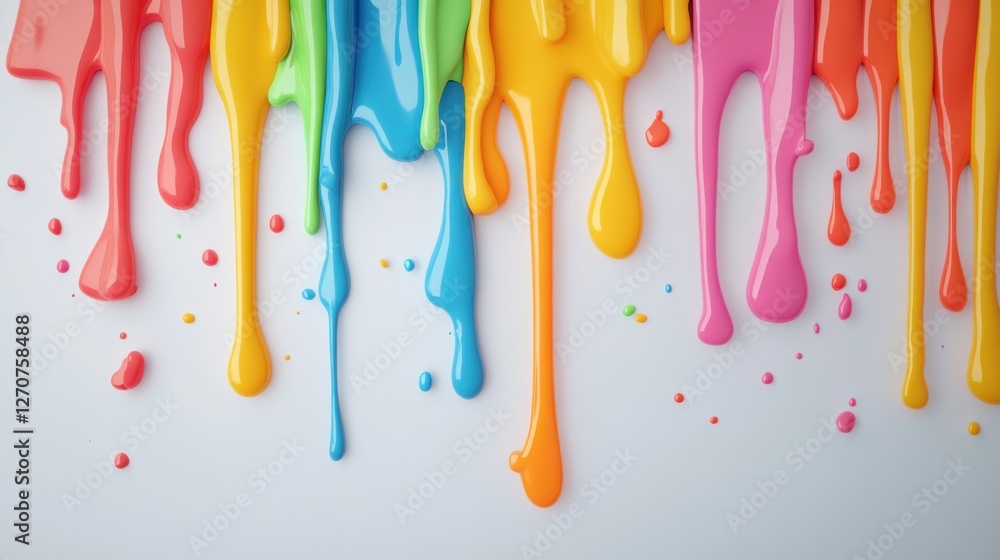 Poster colorful paint drips in various colors creating an artistic background for creative projects and des